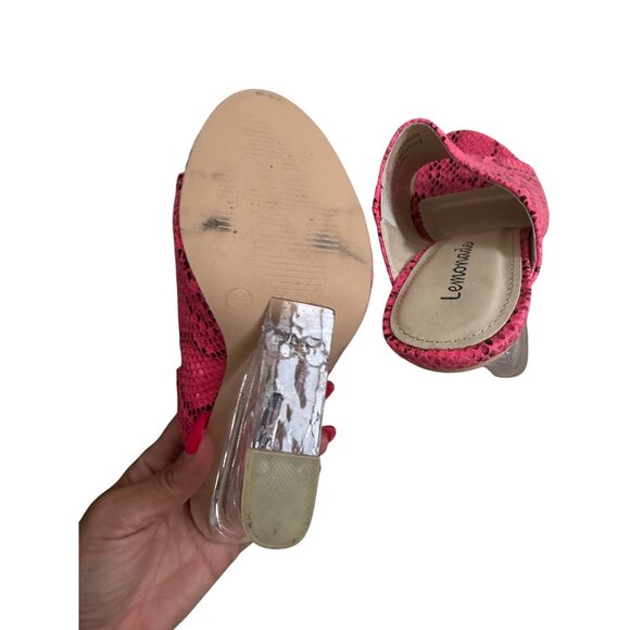LEMONADE Cotton Candy Snake Pront Lucite Wedges Sandals Size 6.5 - Picture 2 of 7